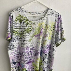 CJ Banks Woman's Top Sz 1X Multicolor Geometric Short Sleeves